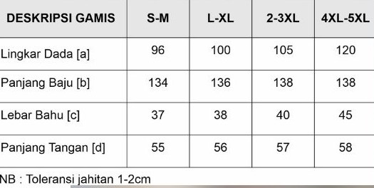Ukuran Gamis Kalila